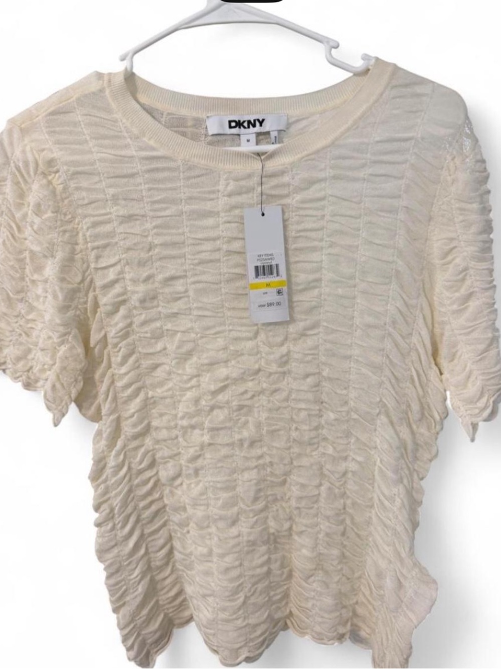 DKNY Cream Textured Short-Sleeve Crewneck Top